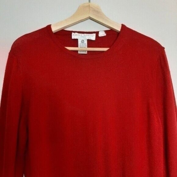 EDINA RONAY | London 100% Merino Wool Vintage Crewneck Sweater Red Sz M - Picture 3 of 7